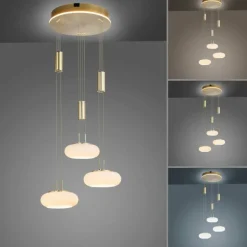 Paul Neuhaus Q-Serie Suspension Paul Neuhaus Q-ETIENNE LED Laiton, 3 lumières, Télécommandes