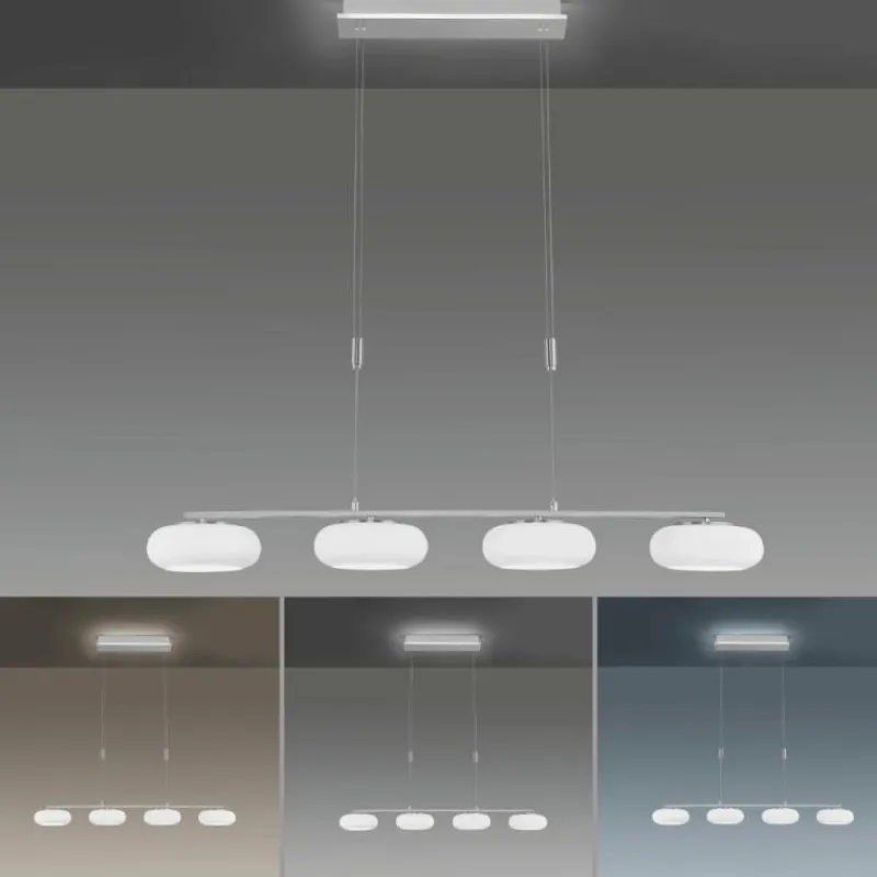 Paul Neuhaus Q-Serie Suspension Paul-Neuhaus Q-ETIENNE LED Acier brossé, 4 lumières, Télécommandes