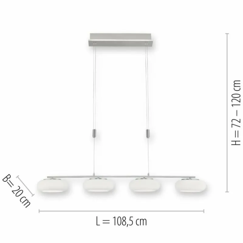 Paul Neuhaus Q-Serie Suspension Paul-Neuhaus Q-ETIENNE LED Acier brossé, 4 lumières, Télécommandes
