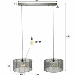 Lampes Vintages & Rétros-hofstein Suspension Perales Argent Oxydé, 2 lumières
