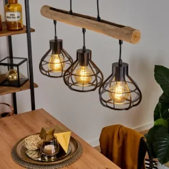 hofstein Suspension Pila Écru, Noir, 3 lumières