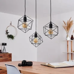 Lampes Vintages & Rétros-hofstein Suspension Pinguro Noir, 3 lumières