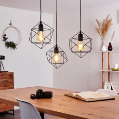 Lampes Vintages & Rétros-hofstein Suspension Pinguro Noir, 3 lumières