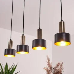 Lampes En Tissu-hofstein Suspension Pretoria LED Laiton, Noir, 4 lumières