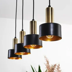Lampes En Tissu-hofstein Suspension Pretoria LED Laiton, Noir, 4 lumières