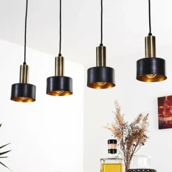 Lampes En Tissu-hofstein Suspension Pretoria LED Laiton, Noir, 4 lumières
