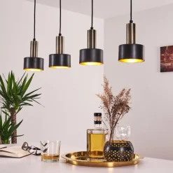 Lampes En Tissu-hofstein Suspension Pretoria LED Laiton, Noir, 4 lumières