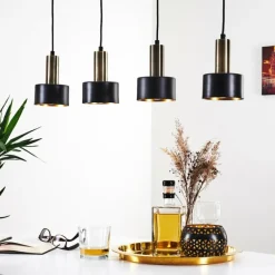 Lampes En Tissu-hofstein Suspension Pretoria LED Laiton, Noir, 4 lumières