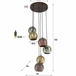 Lampes Dorées-hofstein Suspension Print Brun, Noir, 6 lumières