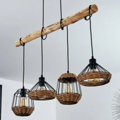 hofstein Suspension Ramon Bois clair, Noir, 4 lumières