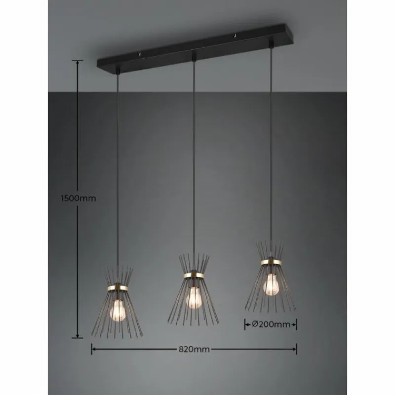 Lampes Dorées-Luminaires Reality Suspension Reality ROD Or, Noir, 3 lumières