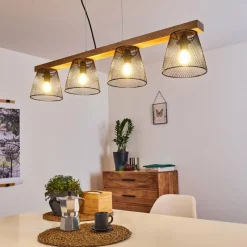 Luminaires Rustiques-hofstein Suspension Rhodes Bois foncé, Noir, 4 lumières