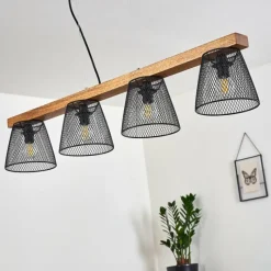 Luminaires Rustiques-hofstein Suspension Rhodes Bois foncé, Noir, 4 lumières