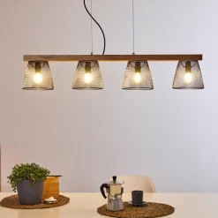 Luminaires Rustiques-hofstein Suspension Rhodes Bois foncé, Noir, 4 lumières