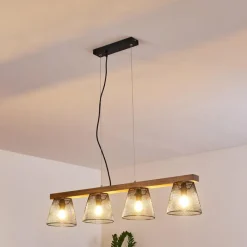 Luminaires Rustiques-hofstein Suspension Rhodes Bois foncé, Noir, 4 lumières