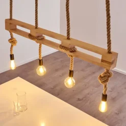 Luminaires Scandinaves-hofstein Suspension Riekje Brun, Bois clair, Noir, 4 lumières