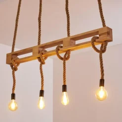 Luminaires Scandinaves-hofstein Suspension Riekje Brun, Bois clair, Noir, 4 lumières