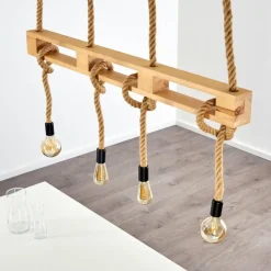 Luminaires Scandinaves-hofstein Suspension Riekje Brun, Bois clair, Noir, 4 lumières