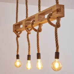 Luminaires Scandinaves-hofstein Suspension Riekje Brun, Bois clair, Noir, 4 lumières