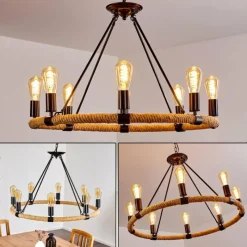 Lampes Vintages & Rétros-hofstein Suspension Riekje Brun, Noir, 8 lumières