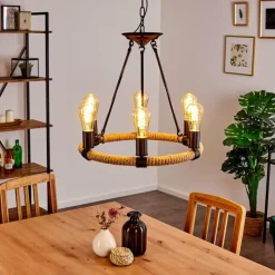 Lampes Vintages & Rétros-hofstein Suspension Riekje Brun, Noir, 6 lumières