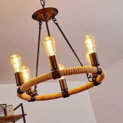 Lampes Vintages & Rétros-hofstein Suspension Riekje Brun, Noir, 6 lumières