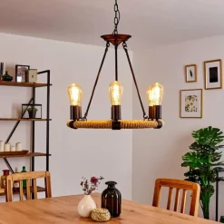 Lampes Vintages & Rétros-hofstein Suspension Riekje Brun, Noir, 6 lumières