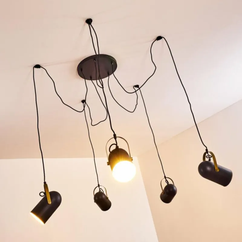 Lampes Dorées-hofstein Suspension Riex Noir doré, 5 lumières