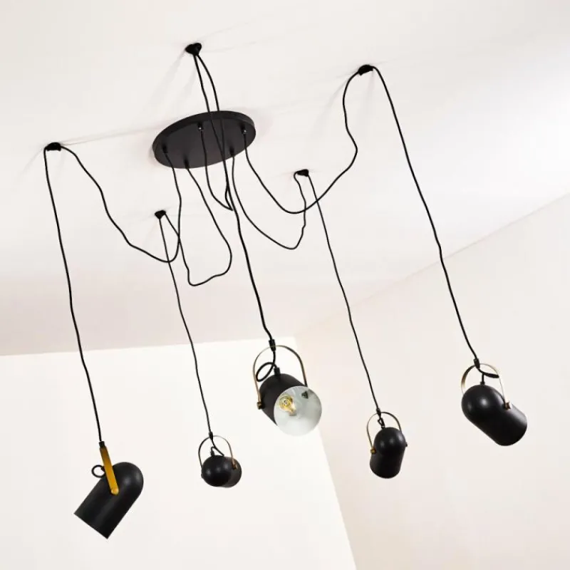 Lampes Dorées-hofstein Suspension Riex Noir doré, 5 lumières