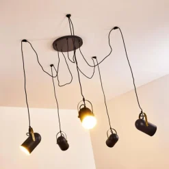 Lampes Dorées-hofstein Suspension Riex Noir doré, 5 lumières