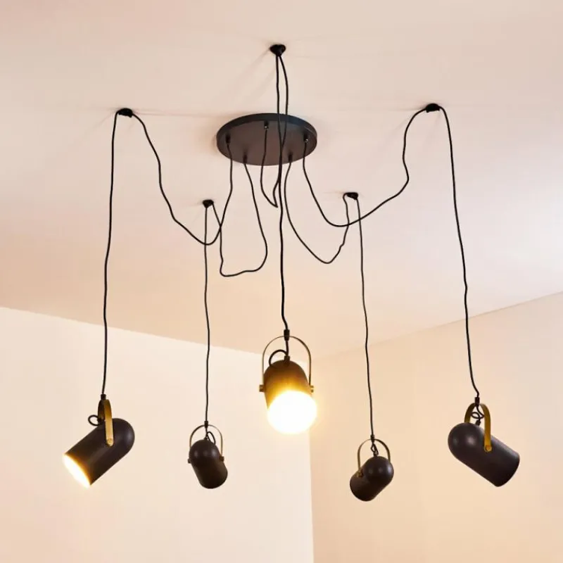 Lampes Dorées-hofstein Suspension Riex Noir doré, 5 lumières