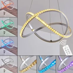 hofstein Suspension Saginaw LED Nickel mat, 1 lumière, Télécommandes, Changeur de couleurs