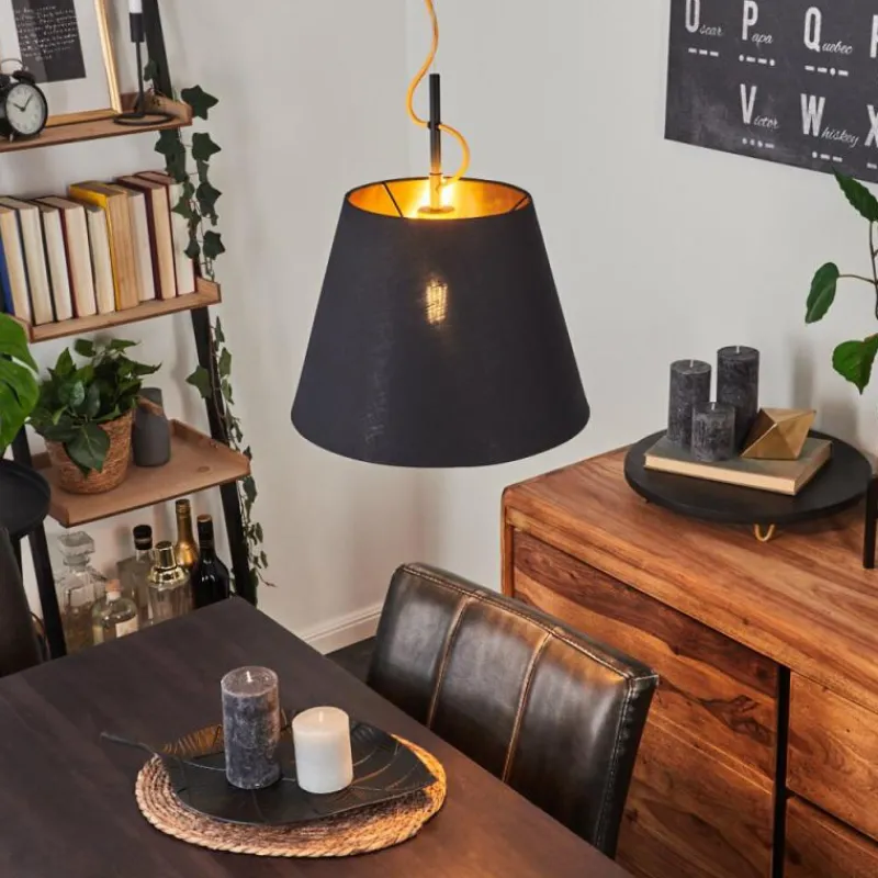 Lampes En Tissu-hofstein Suspension Saillon Jaune, Noir, 1 lumière