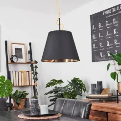 Lampes En Tissu-hofstein Suspension Saillon Jaune, Noir, 1 lumière