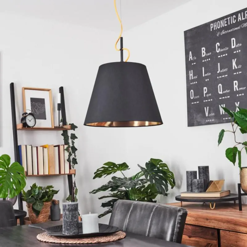 Lampes En Tissu-hofstein Suspension Saillon Jaune, Noir, 1 lumière