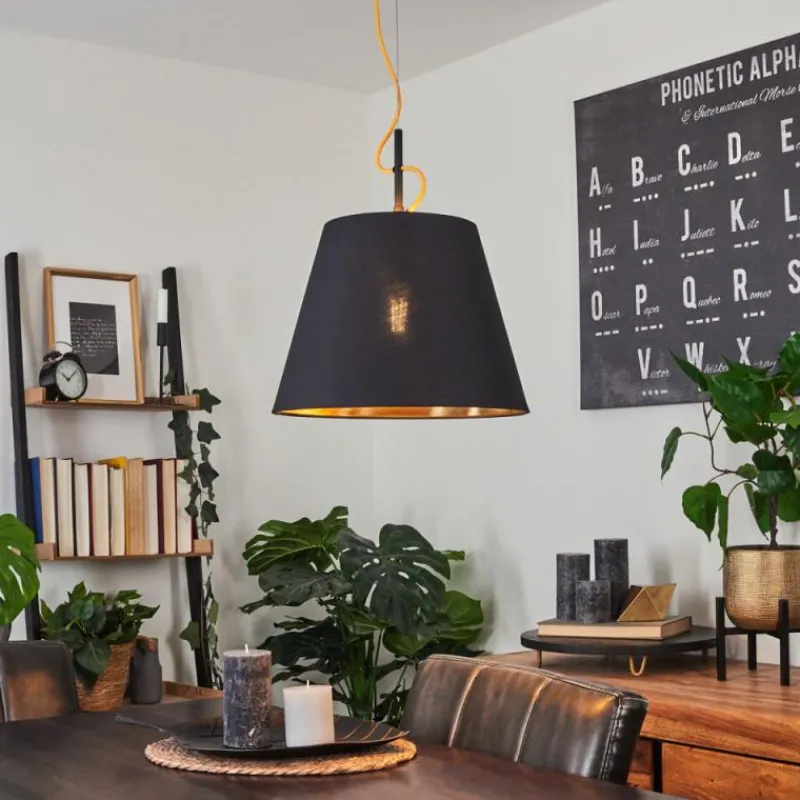 Lampes En Tissu-hofstein Suspension Saillon Jaune, Noir, 1 lumière