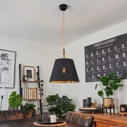 Lampes En Tissu-hofstein Suspension Saillon Jaune, Noir, 1 lumière