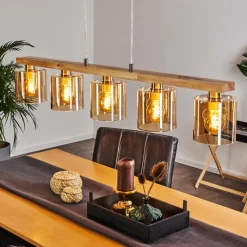 hofstein Suspension Saltaire Bois clair, Argenté, 5 lumières