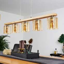 hofstein Suspension Saltaire Bois clair, Argenté, 5 lumières