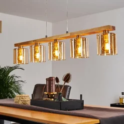 hofstein Suspension Saltaire Bois clair, Argenté, 5 lumières