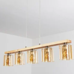 hofstein Suspension Saltaire Bois clair, Argenté, 5 lumières