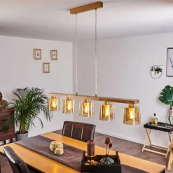 hofstein Suspension Saltaire Bois clair, Argenté, 5 lumières