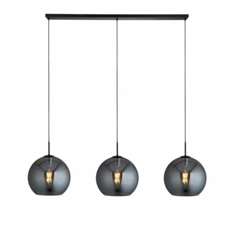 Suspension Verre Fumé-Luminaires Searchlight Suspension Searchlight Amsterdam Noir, 3 lumières
