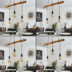 Lampes Vintages & Rétros-hofstein Suspension Seegaard Bois clair, Noir, 3 lumières