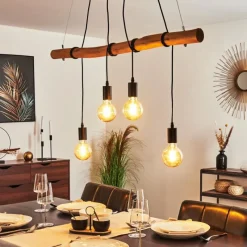 Lampes Vintages & Rétros-hofstein Suspension Seegaard Bois clair, Noir, 4 lumières