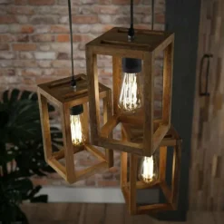 Style Boho-Chic-hofstein Suspension Siddeburen Bois foncé, 3 lumières