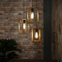 Style Boho-Chic-hofstein Suspension Siddeburen Bois foncé, 3 lumières