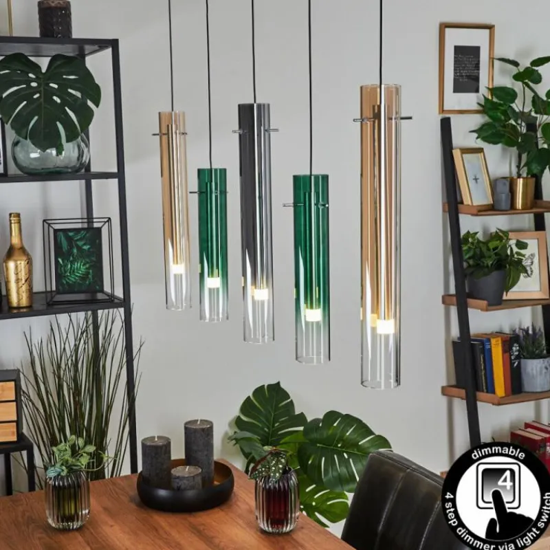 Suspension Verre Fumé-hofstein Suspension Souffort LED Chrome, 5 lumières