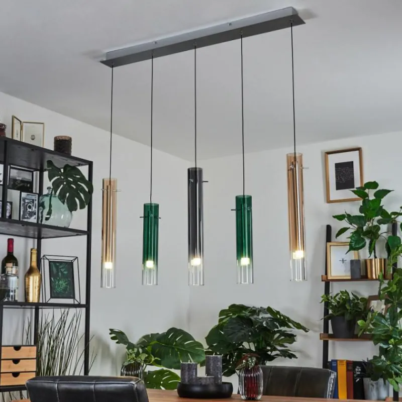 Suspension Verre Fumé-hofstein Suspension Souffort LED Chrome, 5 lumières