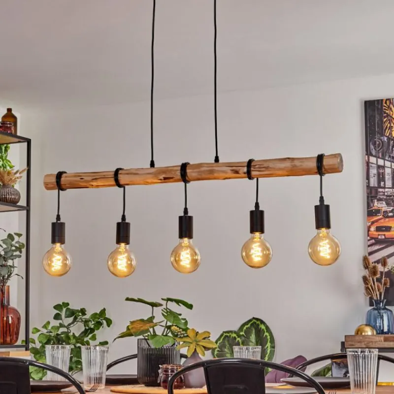 Luminaires Scandinaves-hofstein Suspension Soungou Écru, Noir, 5 lumières